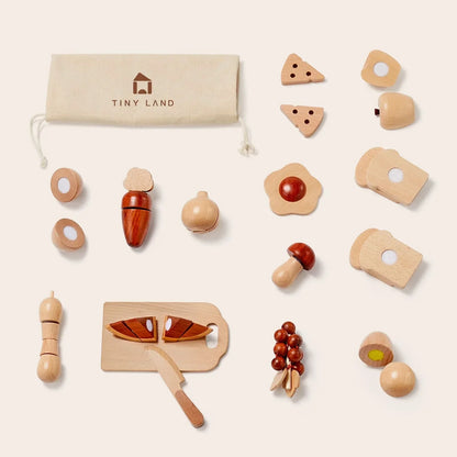Play Kitchen Accessories – Play Food for Play Kitchen: Wooden Cut and Play Food Toys