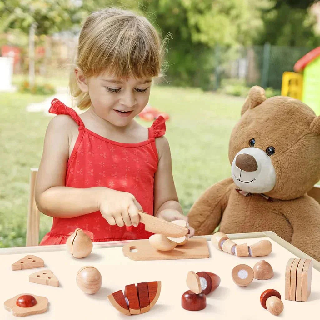 Play Kitchen Accessories – Play Food for Play Kitchen: Wooden Cut and Play Food Toys