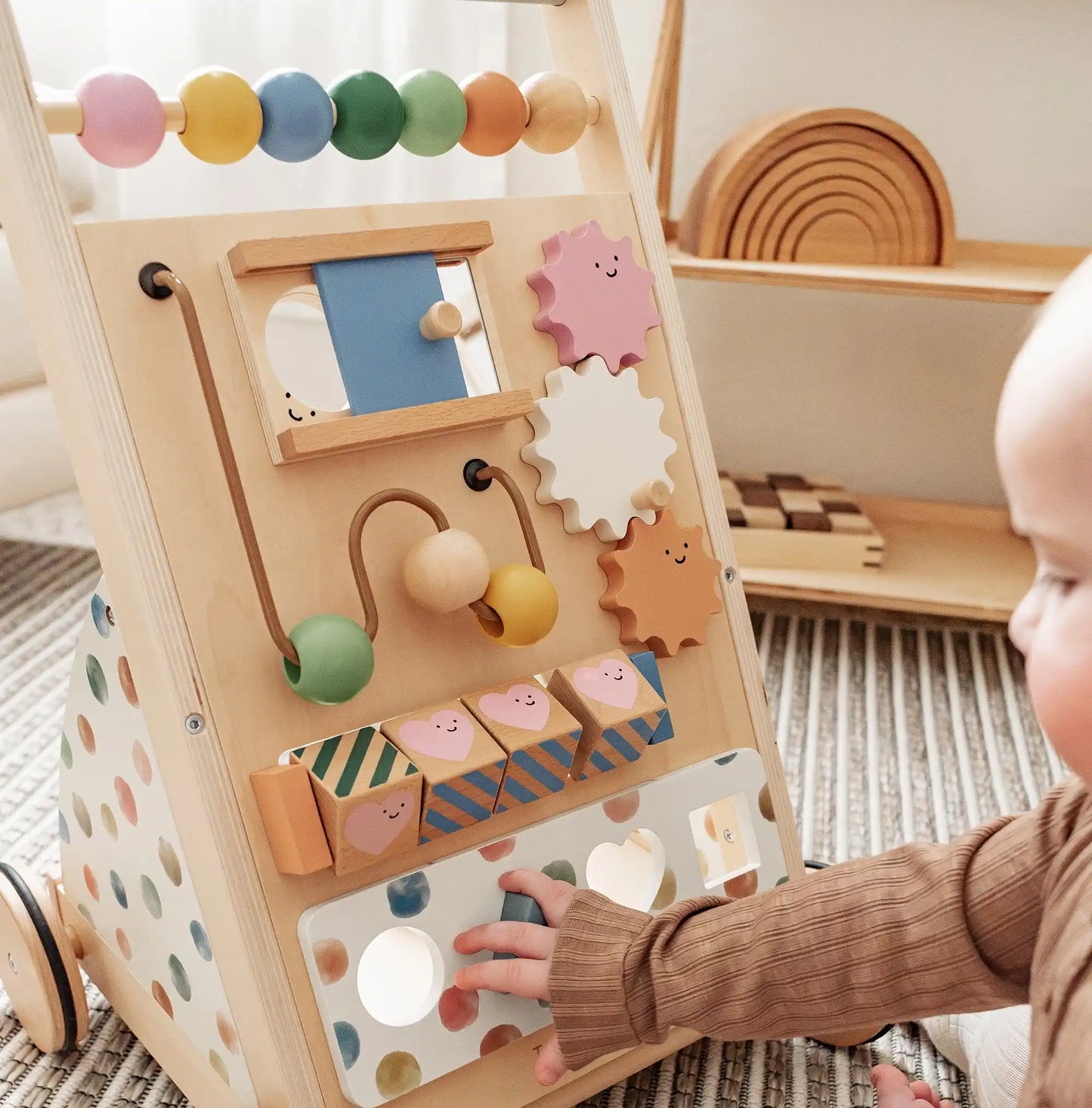 Versatile Natural Wooden Baby Walker