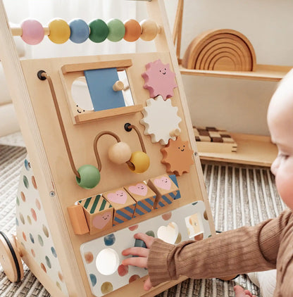 Versatile Natural Wooden Baby Walker