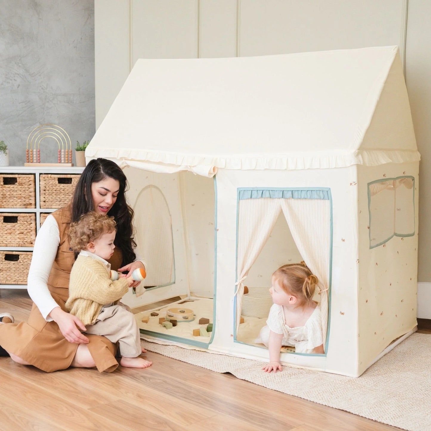Sweet Citrus Kids Play Tent – White and Blue Indoor Playhouse