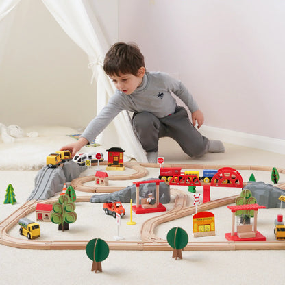 Wooden Track Trains 55 Pcs