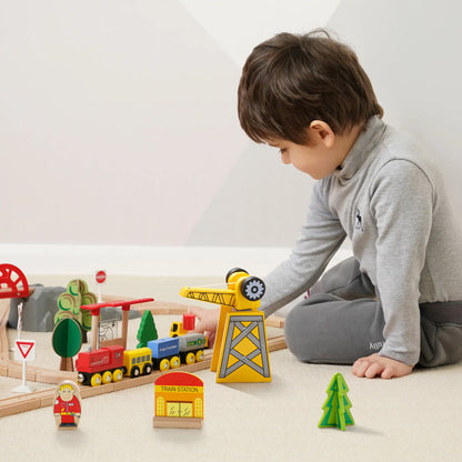 Wooden Track Trains 55 Pcs