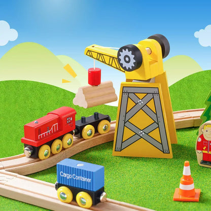 Wooden Track Trains 55 Pcs