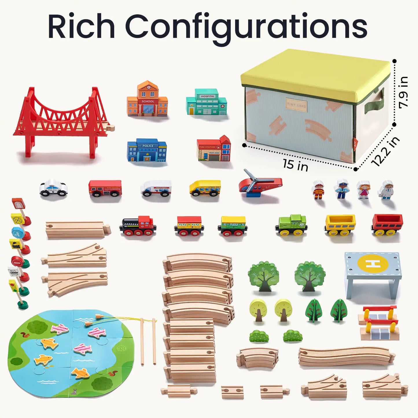 110-Piece Wooden Train Set with Folding Storage Box