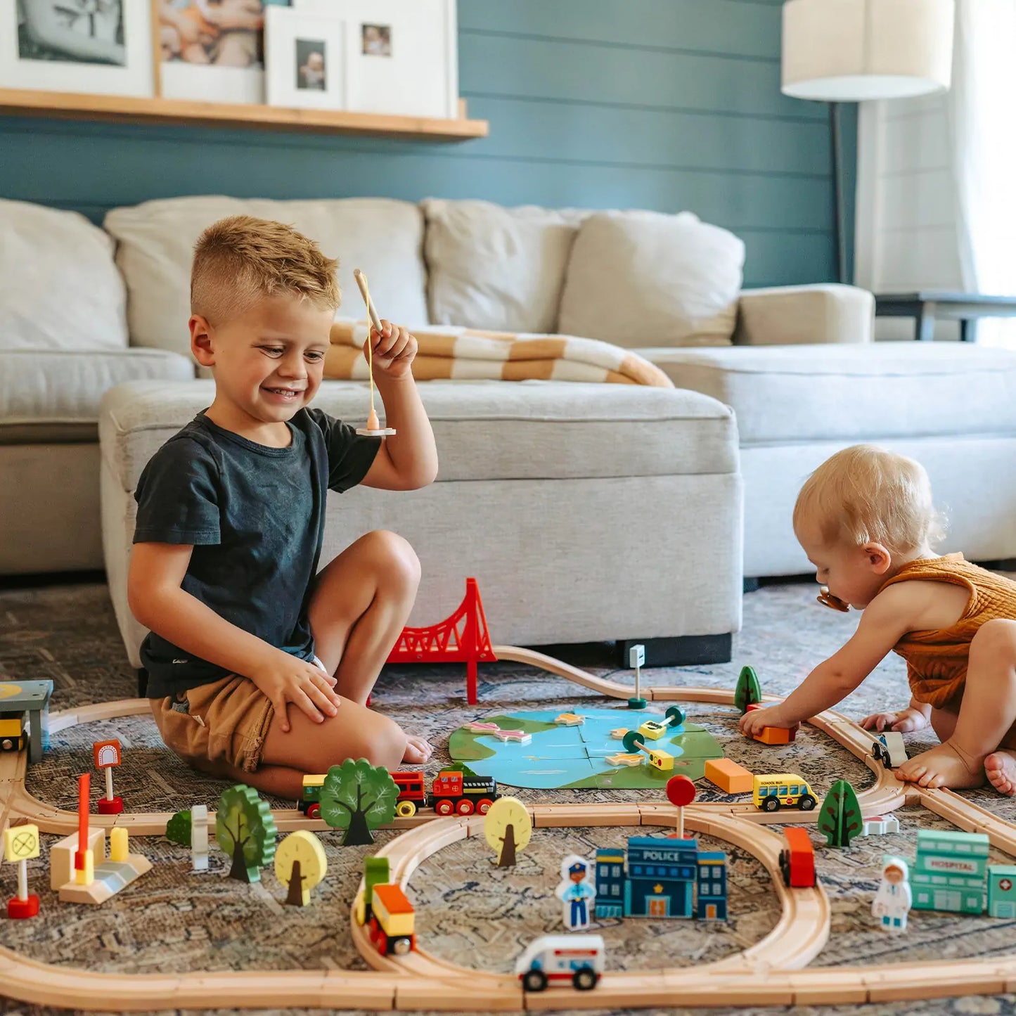 110-Piece Wooden Train Set with Folding Storage Box
