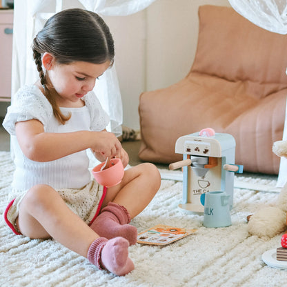 Play Kitchen Accessories – Children’s Coffee Maker: Wooden Kids Play Coffee Maker Set
